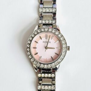 Fossil Watch Jesse Stainless Steel Rhinestone Womens Watch Pink Mother of Pearl